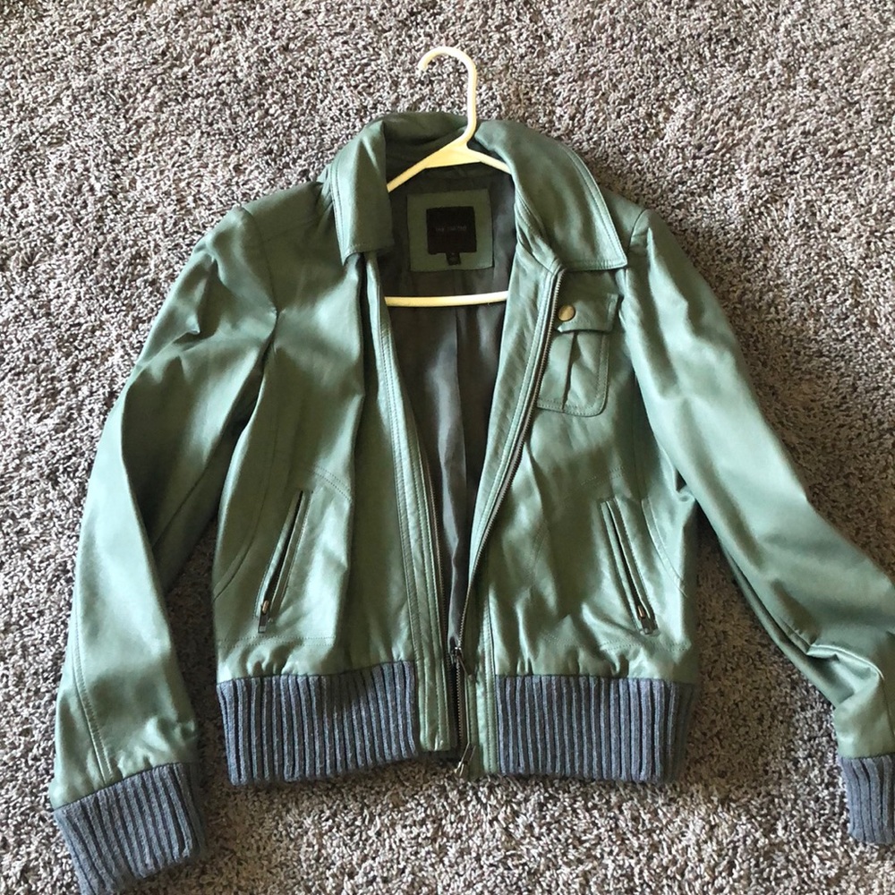 Faux leather green bomber coat